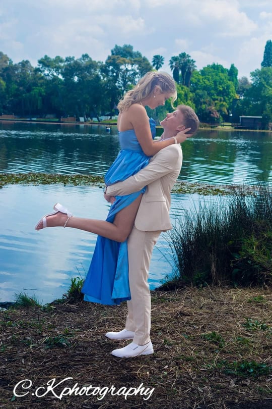 Matric Farewell blue dress, at a matric dance photoshoot.